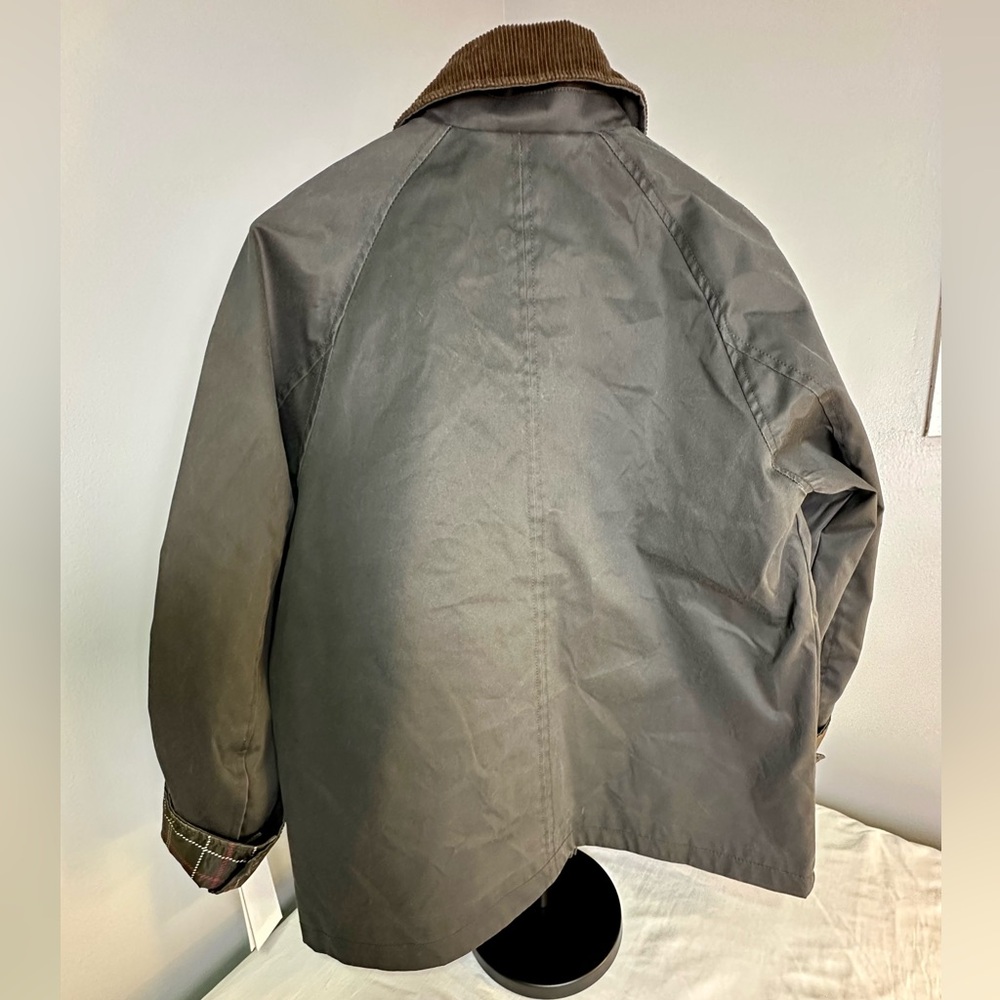 Sanctuary Black Waxed Jacket Size M NWT Corduroy Collar Plaid Lined Barn Coat - Picture 2 of 8